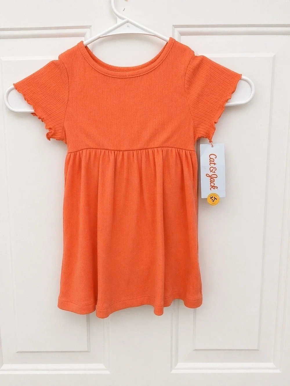 Cat & Jack Orange Ruffle Sleeve Knit Dress Girls 18 Months NWT